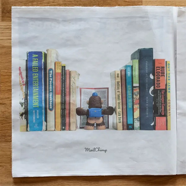 Printed Freddie bookend ad on a tea towel