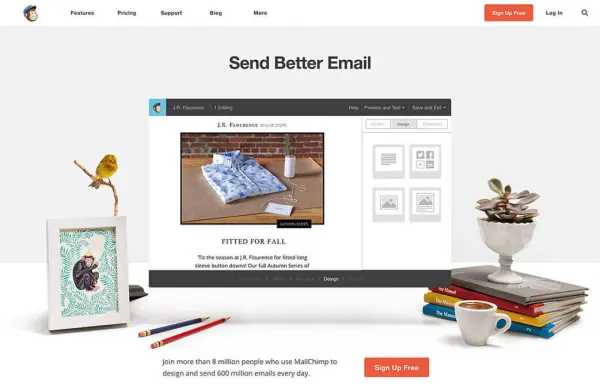 Mailchimp homepage reading Send Better Email