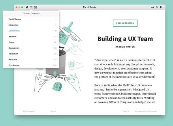 Mailchimp ebook Building a UX Team open on screen