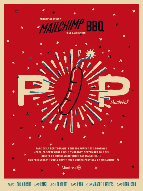Mailchimp BBQ Pop poster with a hot dog on red