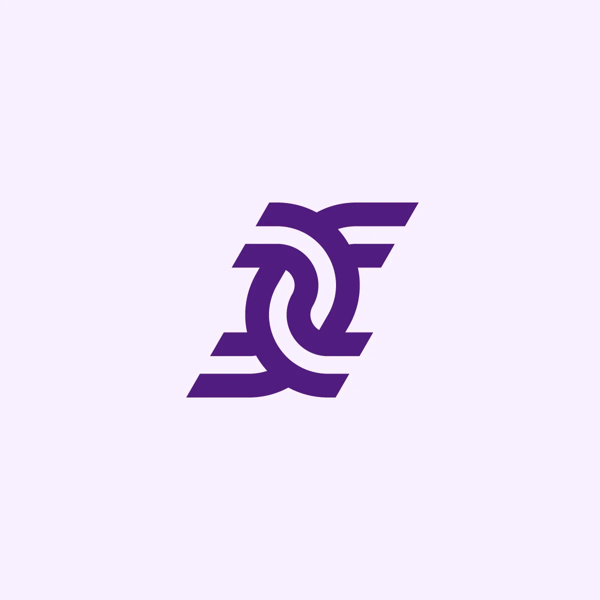 Purple interlocking logo mark on a pale lavender background