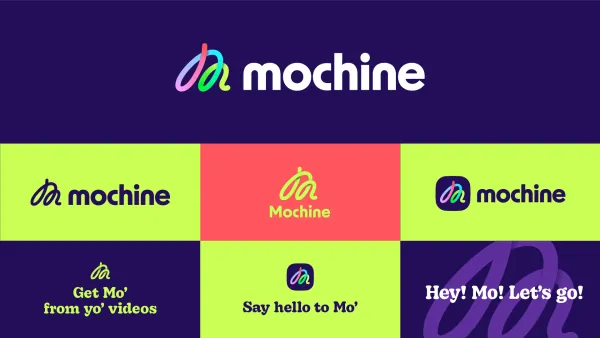 Alternate Mochine branding: logo lockups, app icon and “Hey! Mo! Let’s go!” taglines on navy, lime and coral